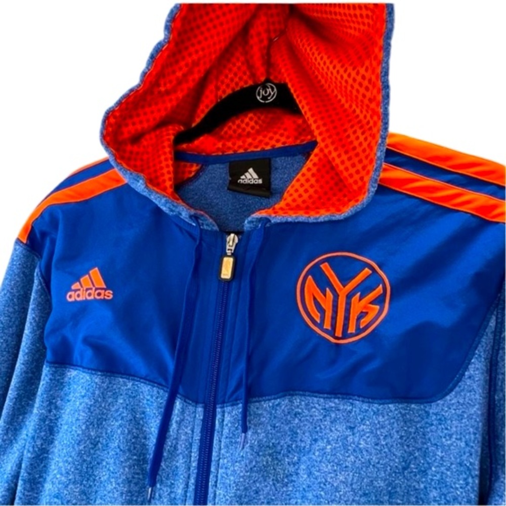 ADIDAS New York Knicks Full Zip Hoodie Jacket XL NBA Finals Blue Orange - Picture 5 of 16
